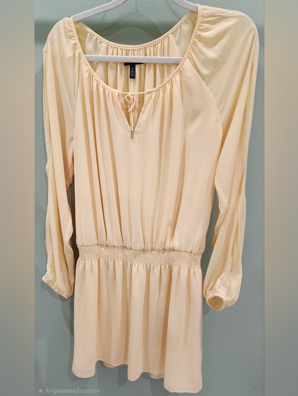 WHBM Long-Sleeve Smocked Waist Dress in Light Cream